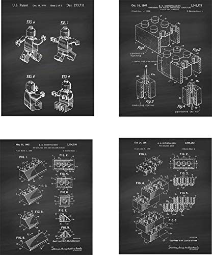 Legos Patent Wall Art Prints - set of Four (8x10) Unframed - wall art decor lego fans