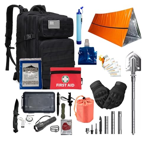 Prepsential Emergency Survival Kit, 45L Tactical Backpack, Military Multi-Tool Set with First Aid, Shelter, Water Filter