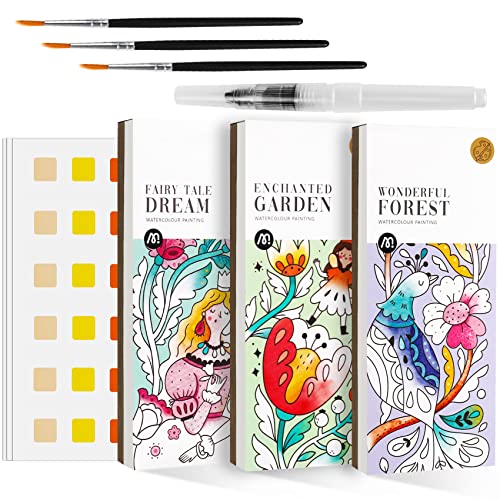 Watercolor Painting Coloring Books Arts & Crafts Kit, Pocket Watercolor Paint Bookmarks, Mess Free Paint with Water Set, Travel Activities Art Supplies Party Favors Exchange Birthday Gifts for Kids