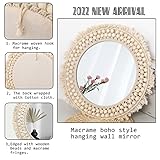 SWTHONY 18 Inch Round Hanging Boho Mirror for Wall Decor Bohemian Macrame Decorative Circle Mirrors for Apatment, Living Room, Bedroom, Nursery