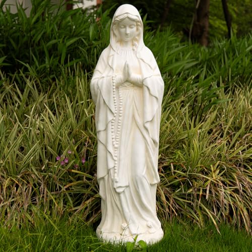 Keslecy Virgin Mary Outdoor Statue - Religious Garden Statue, Blessed Mother, Virgen De Guadalupe, Large Outdoor Garden, Ivory