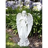 Alpine Corporation 31" Tall Indoor/Outdoor Angel Statue Yard Art Decoration, Light Gray