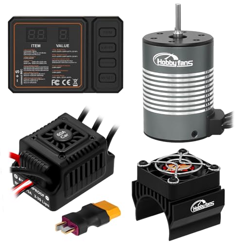 Hobby Fans Waterproof S3650 4300KV Brushless Motor 3.175mm Shaft with 60A Brushless ESC Electric Speed Controller Combo Set with Heatsink and Programming Card for 1/10 Remote Control Car Truck, Black