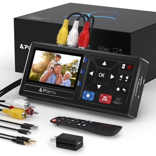Portta VHS to Digital Converter, Video to Digital Recorder with Remote, Compatible with VHS, VCR, DVR, DVD, Hi8, Mini DV Players, Camcorder, Gaming Consoles (VHS/Tapes/DVD Player Not Included)