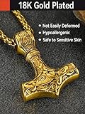 FaithHeart Viking Thors Hammer Pendant Necklace, 14K Gold Plated Vintage Nordic Mythology Celtic Knot Norse Vikings Amulet Necklaces Guiding Rune Jewelry -Gold