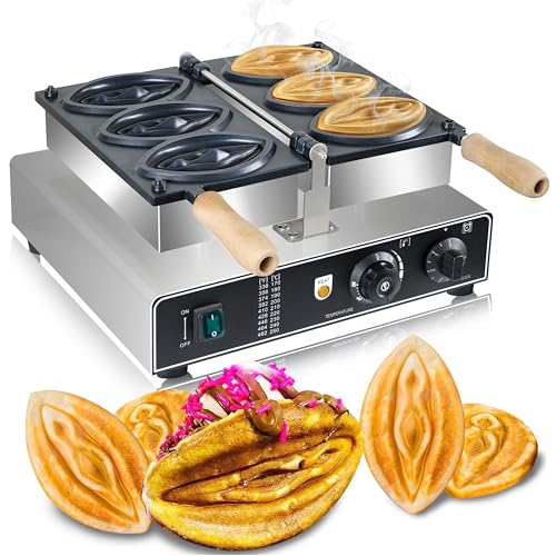 Commercial Strange Shape Waffle Machine 3 PCS Non Stick Abalone Shape Waffle Iron, Electric Sausage Grill Baker Waffle Iron Baking Machine, 5 min/batch, 1600W 110V