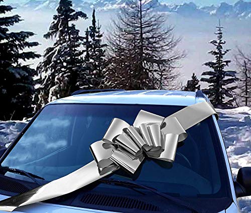 Big Metallic Silver Car Bow - 25" Wide, Large Christmas Gift Ribbon Decoration, Fully Assembled, Birthday, Fundraiser, Boxing Day, Anniversary