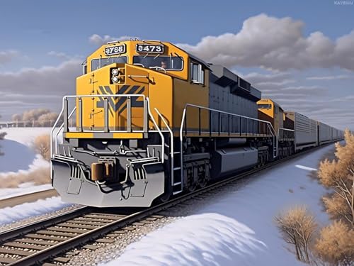 KAYEIUU 5D Retro Train Diamond Painting Kits Animated Train in The Mountains for Adults, DIY Full Drill Crystal Arts and Crafts, Home Wall Decor Gifts 12x16inch