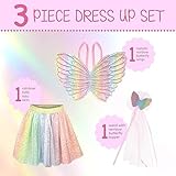 Expressions Girls Dress Up Rainbow Princess Butterfly Costume Skirt, Wings and Wand Set, Children Ages 3-10, One Size Fits All