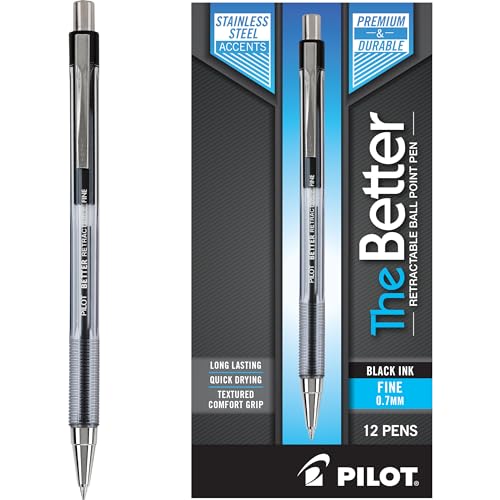 PILOT Pen 30000 The Better Ball Point Pen Refillable & Retractable Ballpoint Pens, Fine Point, Black Ink, 12-Pack