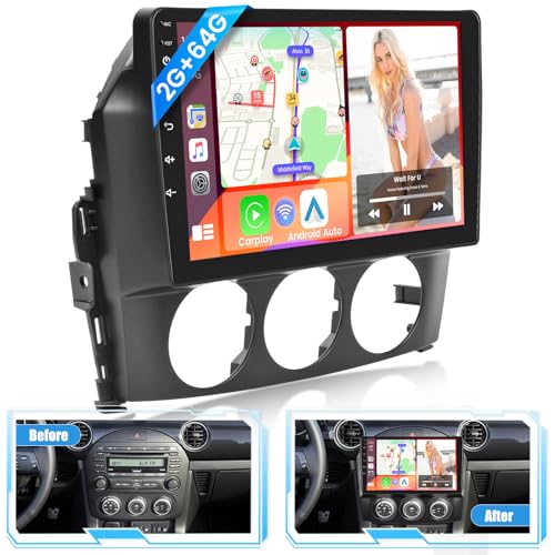 Car Radio for Mazda MX-5 Miata 2009-2015, Car Stereo Wireless Carplay Android Auto, Android 13 System, 2+64GB, 9 Inch Touch Screen Bluetooth Car Radio GPS WiFi SWC Backup Camera