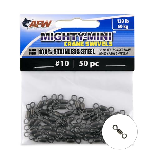 American Fishing Wire Mighty Mini Stainless Steel Crane Swivels, Size #10, 133 lb Test, Gunmetal Black, 50 pc