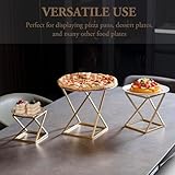 MyGift Modern Pizza Pedestal Stand, Twisting Geometric Brass Tone Metal Racks, Tiered Abstract Food Display Stands, Dessert Serving Risers for Cupcakes, 3-Piece Set