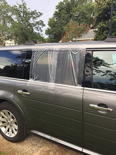 Big Tape Window Plastic Film (FBA) – 12 Feet XL Roll of Plastic for Windows – 17.5 Inch Wide Car Tape for Broken Windows – Waterproof, No Sticky Residue – Easy DIY Installation