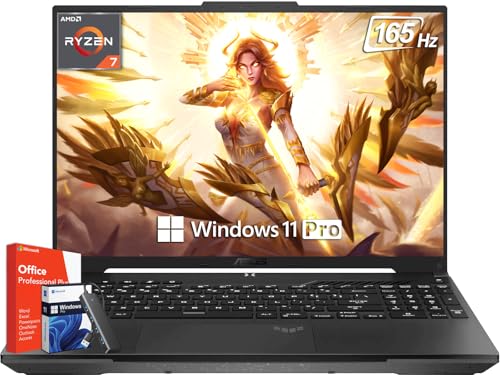 ASUS TUF A16 Gaming Laptop, Microsoft Office Lifetime License & Windows 11 Pro, AMD Ryzen 7 7735 HS, 32 GB DDR5 RAM, 1 TB SSD, Radeon RX7700S, 16" FHD 165 Hz Display, RGB Backlit KB, Wi-Fi 6