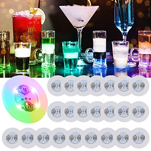 LOGUIDE Bar Decor Lights,Bottle Lights for Liquor Bottles,24 Pack RGB LED Coaster,7 Colors Sticker Light up Coasters for Drinks,Flash Light Up Cup Coaster Flashing Bottle Service Lights (Multicolor)