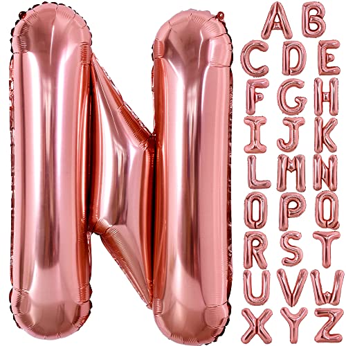 TONIFUL 40 Inch Large Rose Gold Letter N Balloon - Giant Alphabet Foil Mylar for Birthday Party Anniversary Supplies Decorations