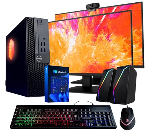 Dell Optiplex Computer PC w/RGB Lighting | Windows 11 Pro | Ultra Fast Intel i5-8500 | 16GB RAM 1TB SSD | New Dual 24" LCDs | RGB Speakers + Webcam | 5G WiFi + BT (Renewed)