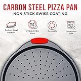 Pizza Tray – 2 Round with Silicone Handles – Carbon Steel Pizza Pan with Holes and Non-Stick Coating – PFOA PFOS and PTFE Free by Bakken