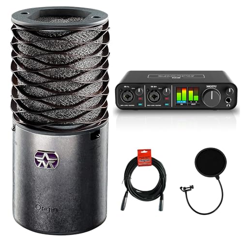 Kellards Aston Microphones Origin Large Diaphragm Cardioid Condenser Microphone Bundle with Motu M2 2x2 USB Audio Interface, Pop Filter and XLR- XLR Cable