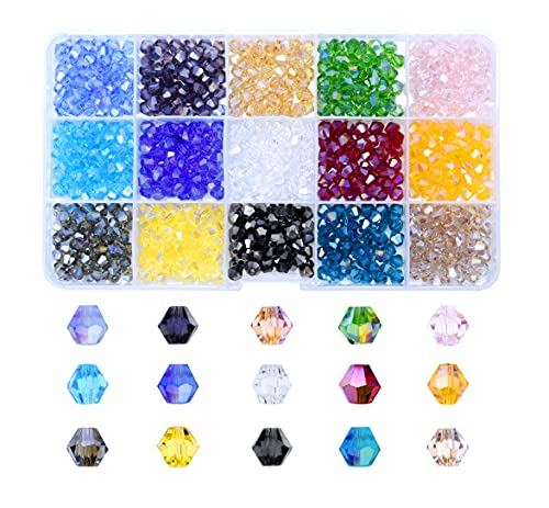 Mandala Crafts 6mm Bicone Crystal Beads for Jewelry Making - 6mm Bicone Beads for Crafts - 750 Faceted Glass Beads for Bracelets Beads Necklace Earing DIY Beading