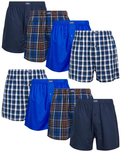 IZOD Men's Boxer Shorts - 8 Pack Loose Fit Mens Underwear Boxers with Button Fly - Classic Woven Boxers for Men (M-2XL), Size Medium, Blue/Blue Plaid