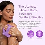 SILKLE Silicone Body Scrubber - Exfoliating Bath Brush and Skin Cleanser - Shower Sponge for Gentle Body Scrub and Wash - Silicone Scrubbing Care Tool for a Refreshed and Renewed You - Purple