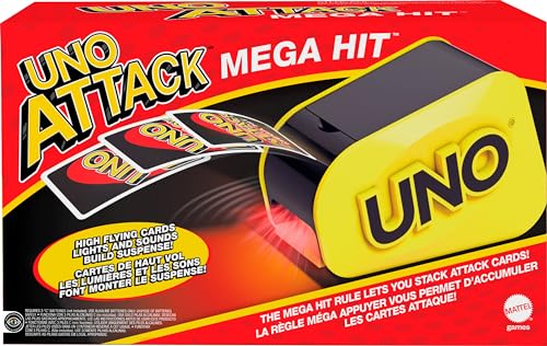 Mattel Games UNO Attack Mega Hit Card Game with Random-Action Launcher with Lights & Sounds & 112 Cards, Kid, Teen & Adult Game Night Gift Ages 7 Years & Older (Amazon Exclusive)
