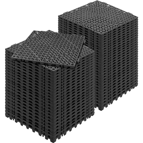 VEVOR Interlocking Tile 55PCS Black, Drainage Tiles 12" x 12" Splicing, Soft PVC Interlocking Drainage Floor Tiles, Non-Slip Drainage Holes for Restroom, Bathroom, Kitchen, Pool, Wet Areas