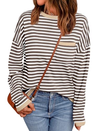 LILLUSORY Womens Sweaters 2025 Fall Fashion Clothes Outfits Striped Lightweight Oversized Ladies Cute Pullover Crewneck Long Sleeve Trendy Old Money Tops Clothing