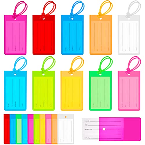 Sumind 100 Pcs Plastic Luggage Tags Assorted Name Identification Labels Flexible Suitcase Tags for Travel Baggage, 10 Colors