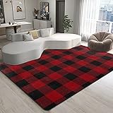 9CH Red Black Buffalo Plaid Rug 6' x 9', Christmas Area Rugs Non-Slip, Red Buffalo Check Floor Carpet Mat for Kitchen Living Room Bedroom