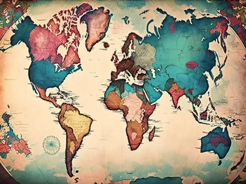 UPABLUNSO 5D World Map Diamond Painting Kits, Retro Full Round Diamond Art Kits for Adults, for Wall Decor and Study Room Decor Gifts 12 X 16 Inch