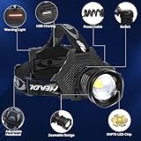 Aikertec Rechargeable LED Headlamp 100000 Lumen, Super Bright Head Lamp Flashlight with 5 Lighting Modes, IPX6 Waterproof, Zoomable Headlamp for Camping, Hiking, Fishing, Biking, Running (2 Pack)