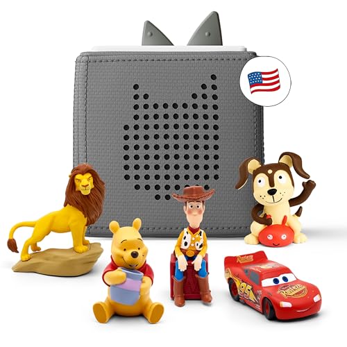 Toniebox Audio Player Starter Set with Woody, Lightning McQueen, Simba, Winnie-The-Pooh, and Playtime Puppy - Listen, Learn, and Play with One Huggable Little Box - Gray