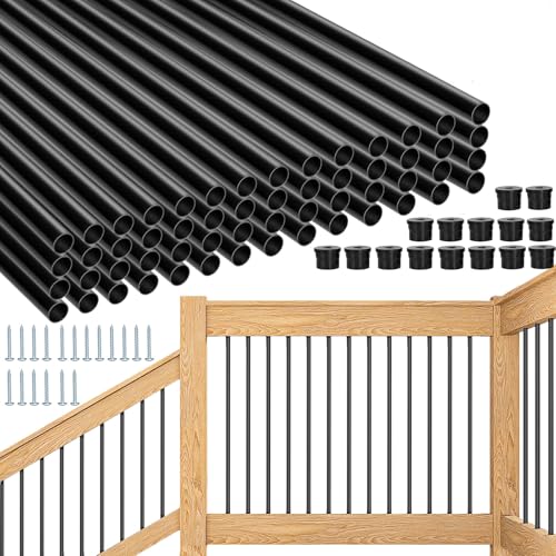HTWAVE 101 Pack 36" Aluminum Deck Balusters, Round Black Deck Railing Deck Spindles, 3/4" Diameter Hollow Metal Deck Balusters with Screws for Railing Fencing Porch Staircase Stair Spindles