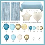 Blue Birthday Decorations for Women Girls, Light Dusty Blue White Sand Foil Balloons Table Cloth Sash Crown Fringe Curtains Happy Birthday Banner Glitter Star Garland Topper Butterfly Party Supplies