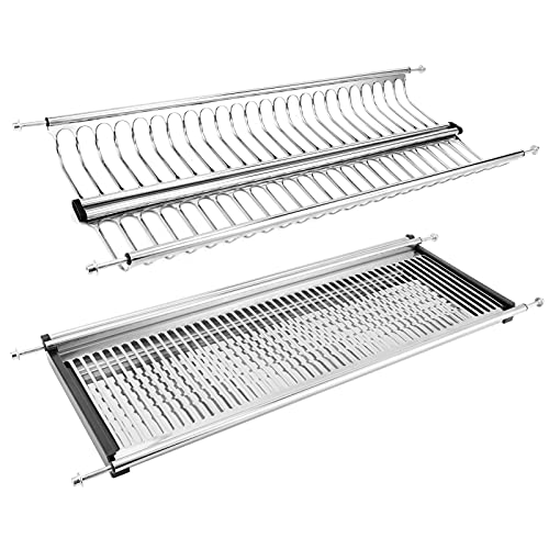 Cabinet Dish Drying Rack, Stainless Steel Dish Drainer with Drainboard,Portable Kitchen Plate Utensils Cups Draining Rack Organizer for Dishes, Fruits Vegetables(Cabinet width 60cm)