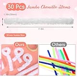 Hotop 30 Pcs Extra Thick Pipe Cleaners 30mm Chenille Stems Jumbo Pipe Cleaners Craft Supplies for Beginners DIY Art Supplies Decorations(White)