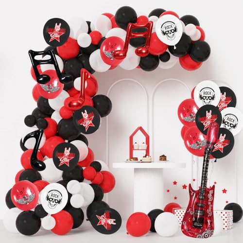 Rock and Roll Birthday Party Decorations - Red Music Theme Latex Balloon, Guitar Note Foil Balloons for Boys and Girls Party Supplies