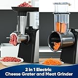 EBEAKA Electric Cheese Grater and Meat Grinder, 2 in 1 Electric Vegetable Cutter, Electric Salad Shooter, Fruit Slicer, Sausage Stuffer Maker for Kitchen, 10 Accessories (Grey)