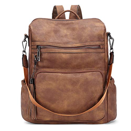CLUCI Backpack Purse for Women Travel Backpack Leather Large Women Backpack Fashion Designer Lady Shoulder Bags with Tassel Two-toned Brown