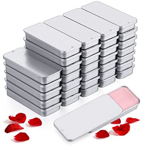 Norme 40 Pcs Small Slide Top Tin Lip Balm with Lids Rectangular Metal Containers for Lip Balm Candies Jewelry Crafts Pills Storage Kit(3.15 x 1.38 x 0.43 Inch,Silver)