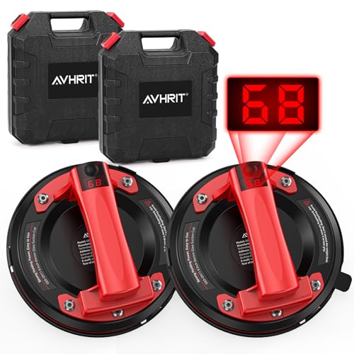 Avhrit Electric Glass Suction Cups to Lift Large Glass, 600 LBS Max Load Battery Suction Cup with LCD Display, 8" Tile Suction Cup Tool Vacuum Glass Lifter for Granite/Glass Lifting（Two Pack）