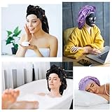 Arqumi Satin Silk Bonnet for Sleeping Women - 2 Pcs Large Long Strap Tie Band Adjustable Sleep Night Shower Cap Hair Bonnet Wrap for Men Reusable, Butterfly Pattern Purple+ Black