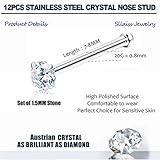 Sllaiss 12Pcs Nose Studs Rings Made with Austrian Crystal Piercing Pin Body Jewelry 1.5mm Surgical Stainless Steel 4 Prongs Setting Nose Stud Piercing Jewelry Set