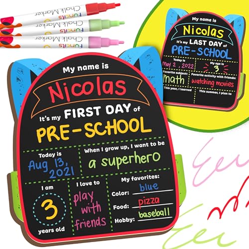 First Day of School Board (11 x 13) - First Day of School Sign | Back to Preschool & Kindergarten Board, Preschool Supplies + 3 Chalkboard Chalk Markers