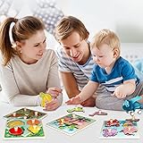 Wooden Toddler Puzzles, Funsland Peg Puzzles Gifts Toys, 4 Pcs Eco Friendly Animal Patterns Jigsaw with Handles, Infant Kid Fine Motor Skill Learning Educational Montessori Puzzles for 1 2 3 Years Old