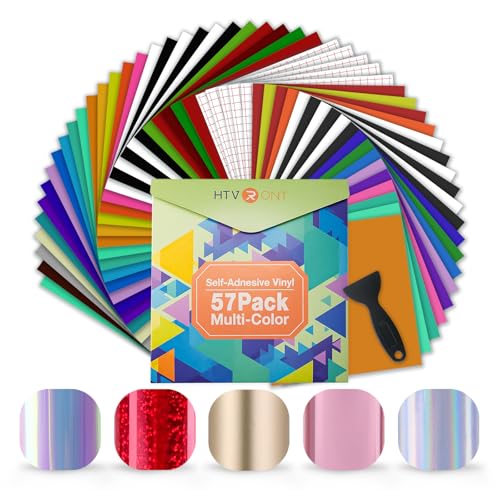 HTVRONT Permanent Vinyl for Cutting Machine- 57 Pack 12" x 12" Permanent Bundle, 52 Adhensive Vinyl Sheets and 5 Transfer Tape Sets for Party Decoration, Stiker