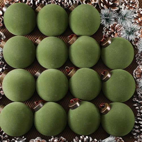 Liliful 15 Pcs Velvet Christmas Balls Bulk Flocked Christmas Tree Ball Ornaments Plastic Xmas Decorative Hanging Ornaments(Green,3.15 Inch)
